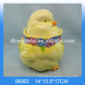 Cutely ceramic storage jar with cock figurine